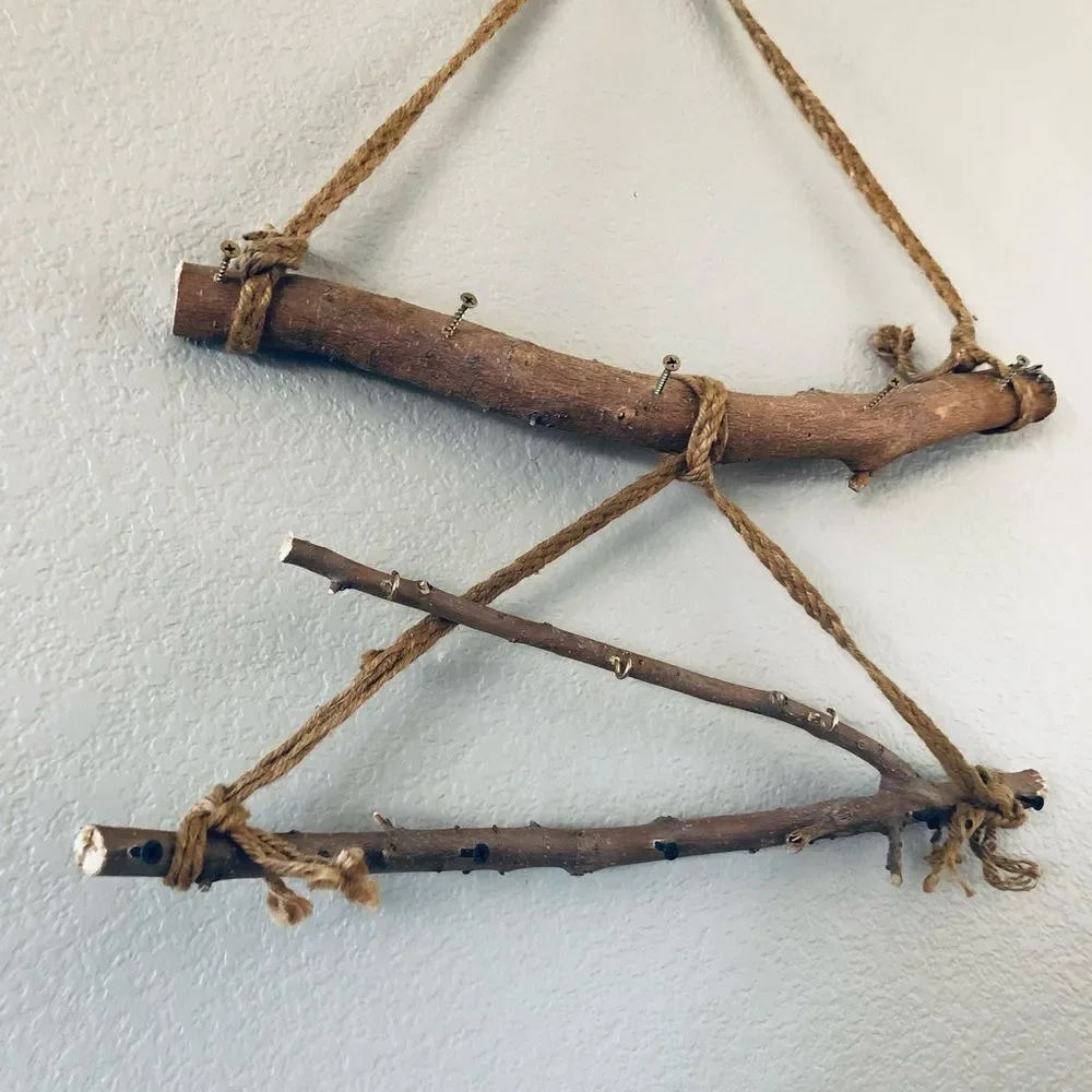 Natural Wood Branch Boho Jewelry Display Organizer